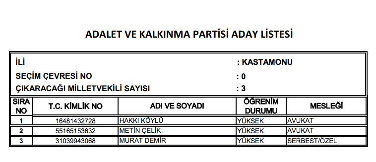 AK Parti milletvekili tam listesi işte il il adaylar