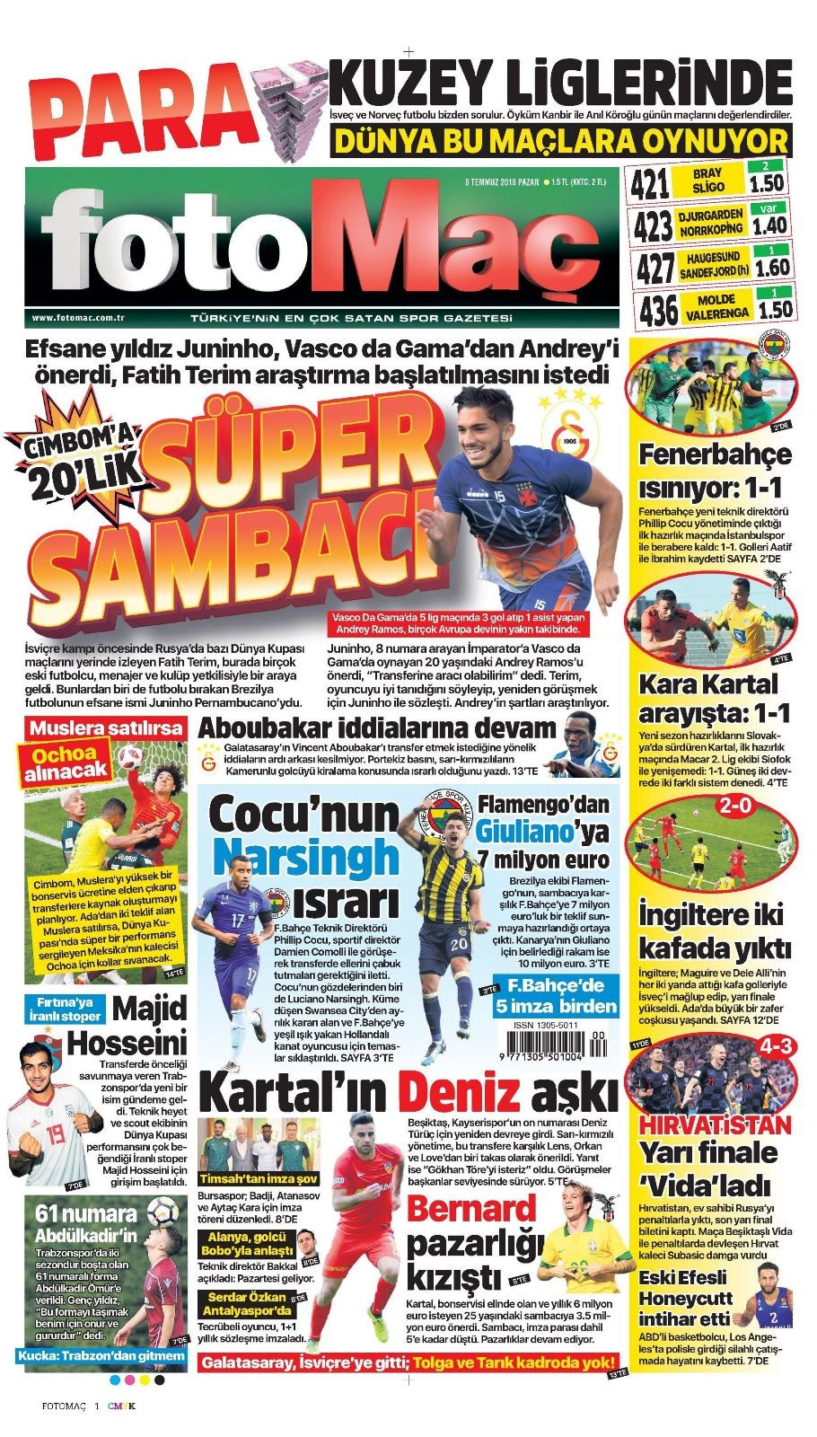 Gazete manÅetleri 8 Temmuz 2018 Hürriyet - Sözcü - Fanatik