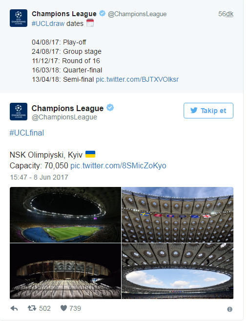 2018 Şampiyonlar Ligi finali Kiev'de oynanacak