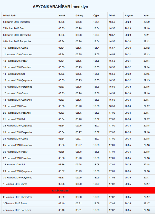 afyon iftar saati ezan vakti sahur vakitleri kacta internet haber