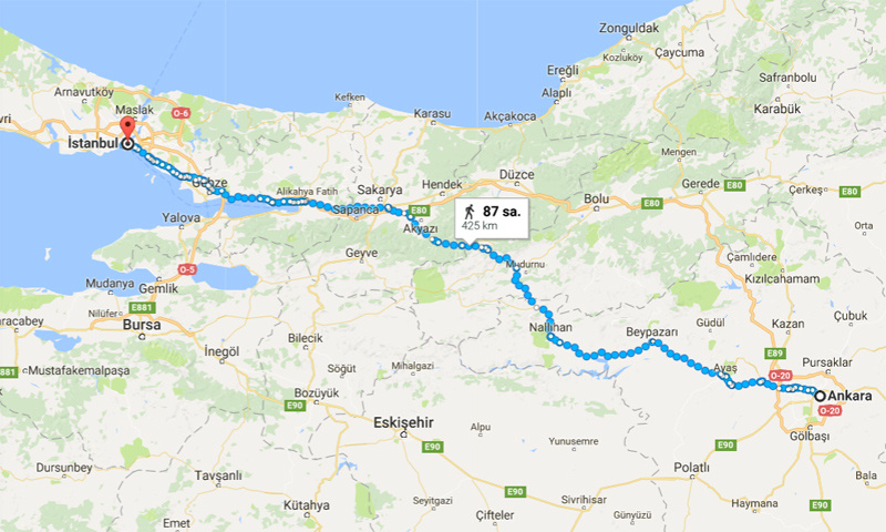 ankara istanbul arasi yuruyusle kac gun surer kac kilometre internet haber