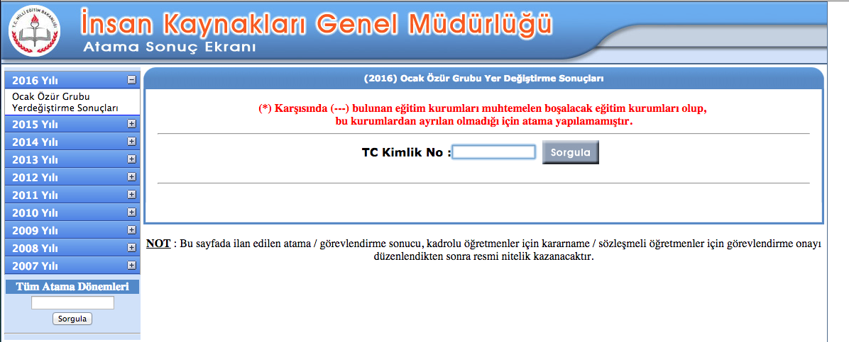 öğretmen atama sonuçları 2016 meb ikgm sorgu ekranı atama.meb.gov.tr