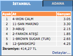 20 Şubat 2016 İstanbul at yarışı sonuçları