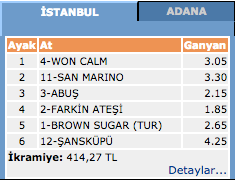 20 Şubat 2016 İstanbul at yarışı sonuçları