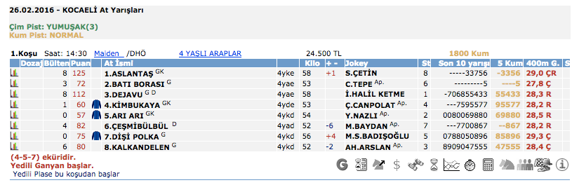 26 Şubat 2016 Cuma Kocaeli at yarışı bülteni ve tahminleri