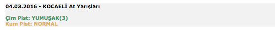 4 Mart 2016 Cuma Kocaeli at yarışı bülteni ve tahminleri