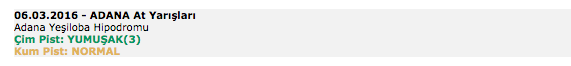 6 Mart 2016 Pazar Adana at yarışı bülteni ve tahminleri