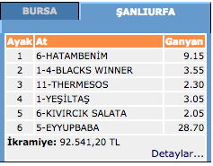 Şanlıurfa altılı ganyan 7 Mart 2016 TJK at yarışı sonuçları