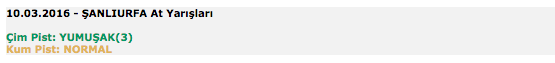 10 Mart 2016 Perşembe Şanlıurfa at yarışı bülteni ve tahminleri