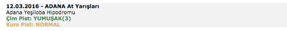 12 Mart 2016 Cumartesi Adana at yarışı bülteni ve tahminleri