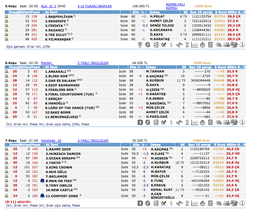 13 Mart 2016 Pazar Adana at yarışı bülteni ve tahminleri