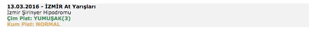 13 Mart 2016 Pazarİzmir at yarışı bülteni ve tahminleri
