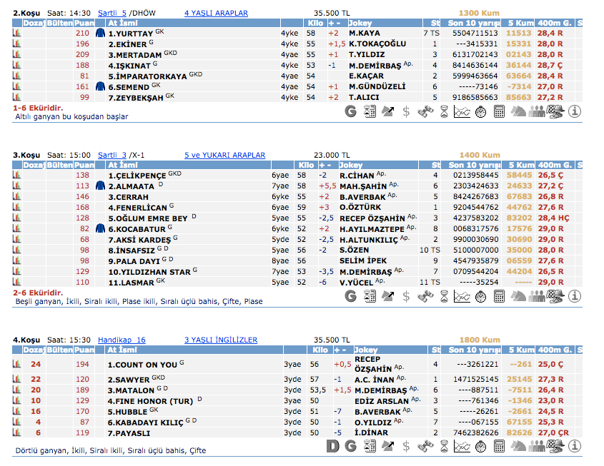 14 Mart 2016 Pazartesi Bursa at yarışı bülteni ve tahminleri