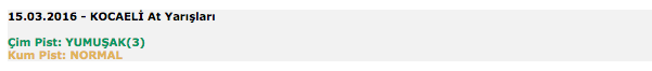 15 Mart 2016 Salı Kocaeli at yarışı bülteni ve tahminleri