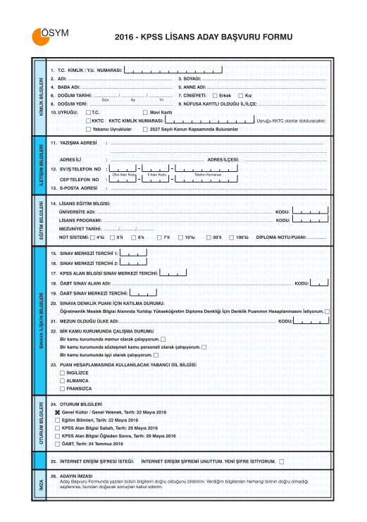 KPSS başvuru formu nasıl doldurulur 2016 