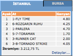 16 Mart 2016 İstanbul at yarışı altılı ganyan sonuçları