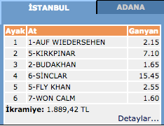 İstanbul at yarışı 19 Mart 2016 altılı ganyan sonuçları