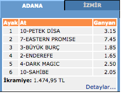 Adana at yarışı 20 Mart 2016 altılı ganyan sonuçları