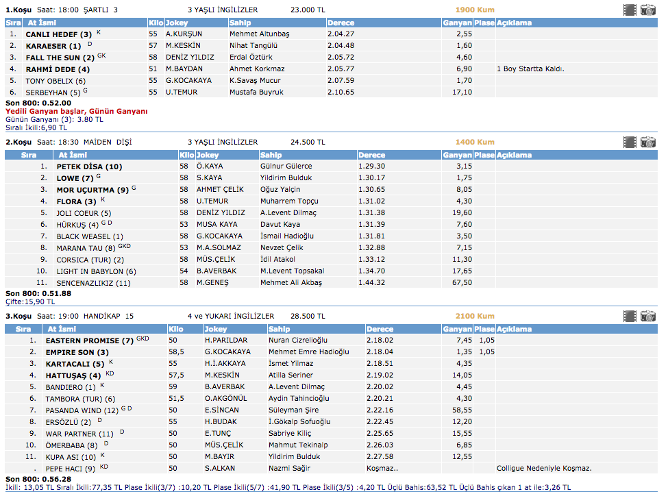 Adana at yarışı 20 Mart 2016 altılı ganyan sonuçları