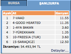 Şanlıurfa at yarışı 21 Mart 2016 altılı ganyan sonuçları