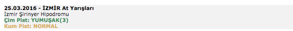 25 Mart 2016 Cuma İzmir at yarışı bülteni ve tahminleri