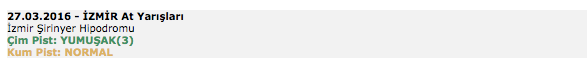 27 Mart 2016 Pazar İzmir at yarışı bülteni ve tahminleri