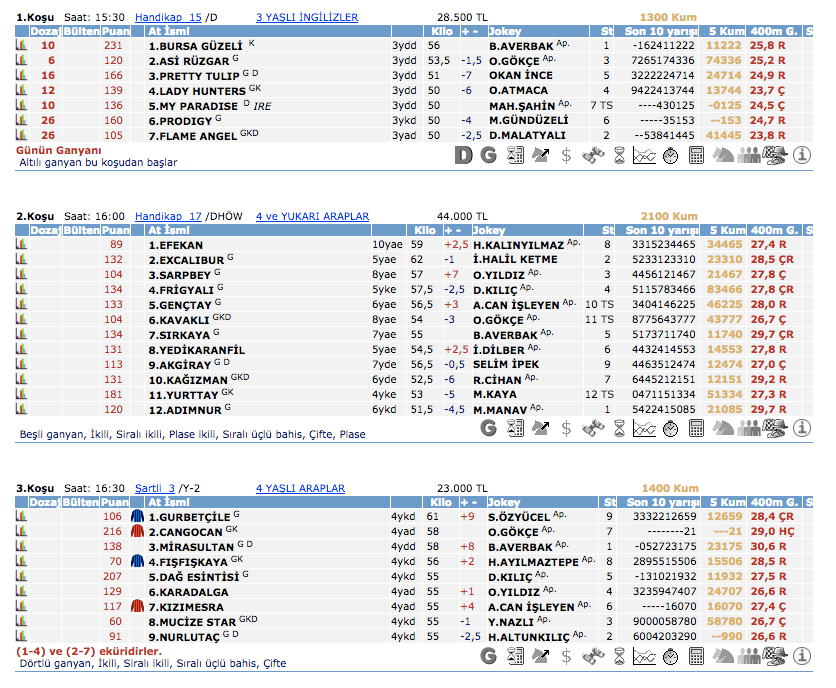 28 Mart 2016 Pazartesi Bursa at yarışı bülteni ve tahminleri