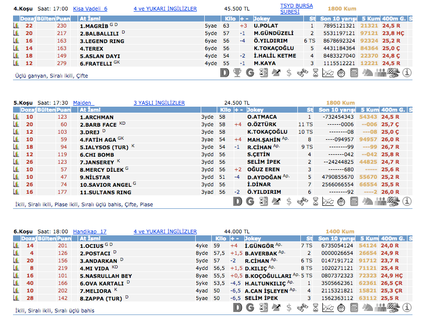 28 Mart 2016 Pazartesi Bursa at yarışı bülteni ve tahminleri