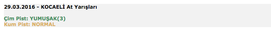 29 Mart 2016 SalıKocaeli at yarışı bülteni ve tahminleri