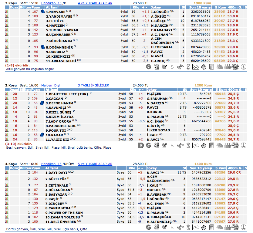 3 Nisan 2016 Pazar İzmir at yarışı bülteni ve tahminleri