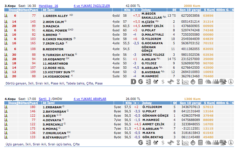 24 Nisan 2016 Pazar İstanbul at yarışı bülteni ve tahminleri