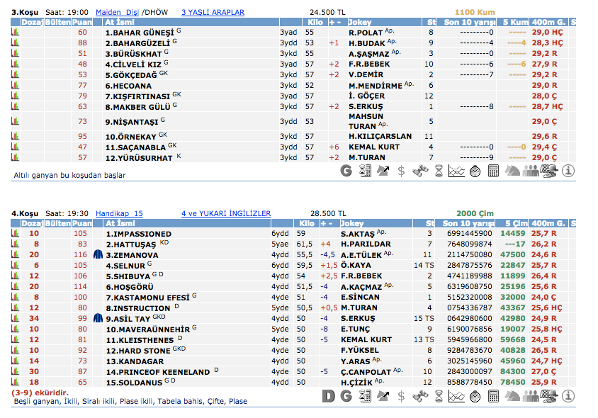 30 Nisan 2016 Cumartesi Adana at yarışı bülteni ve tahminleri