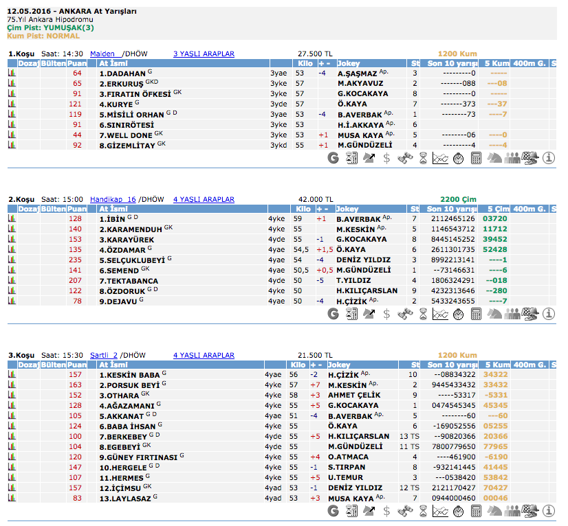 12 Mayıs 2016 Perşembe Ankara at yarışı bülteni ve tahminleri