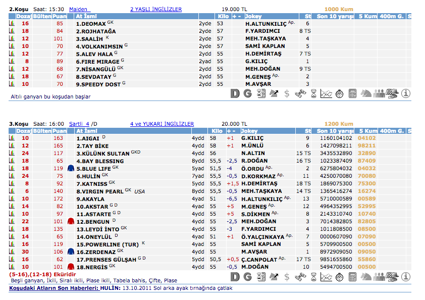 Elazığ TJK at yarışı 18 Mayıs 2016 altılı ganyan bülteni