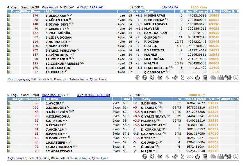 Elazığ TJK at yarışı 18 Mayıs 2016 altılı ganyan bülteni