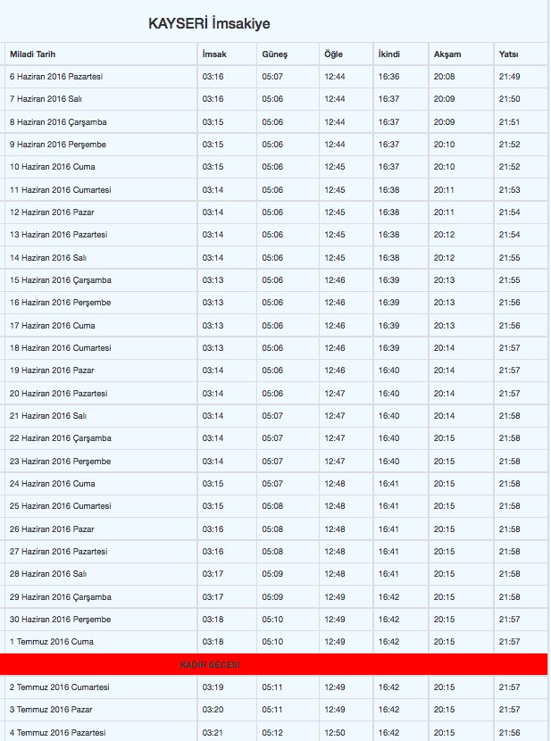 kayseri iftar vakti 2016 sahur imsak saatleri internet haber