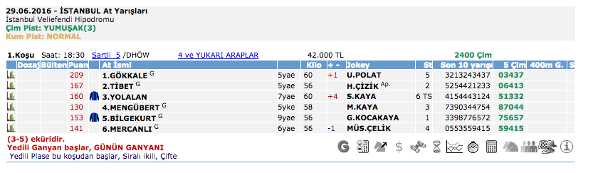 29 Haziran 2016 Çarşamba İstanbul at yarışı bülteni ve tahminleri