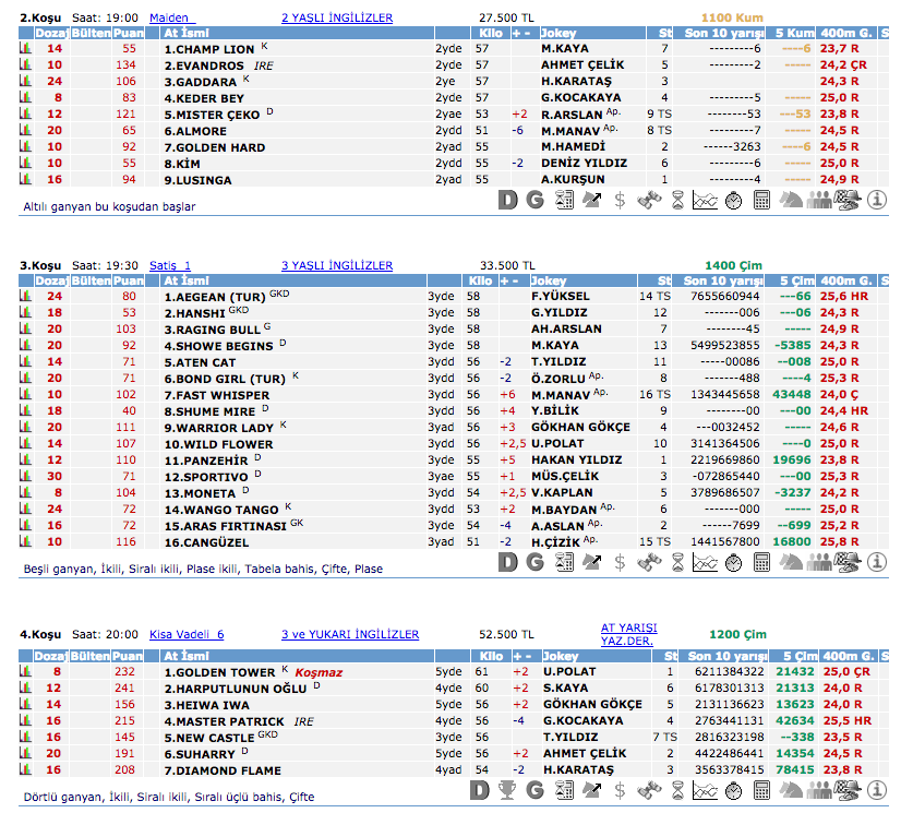 5 Temmuz 2016 Salı İstanbul at yarışı bülteni ve tahminleri