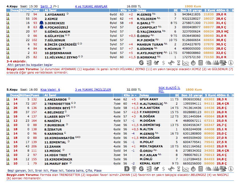 6 Temmuz 2016 Çarşamba Elazığ at yarışı bülteni ve tahminleri