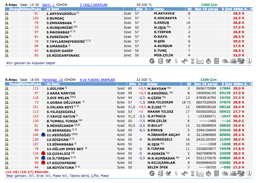 12 Temmuz 2016 Salı Ankara at yarışı bülteni ve tahminleri
