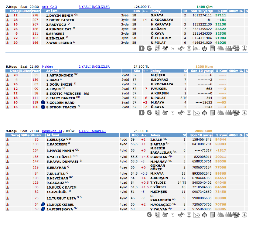 13 Temmuz 2016 Çarşamba İstanbul at yarışı bülteni ve tahminleri
