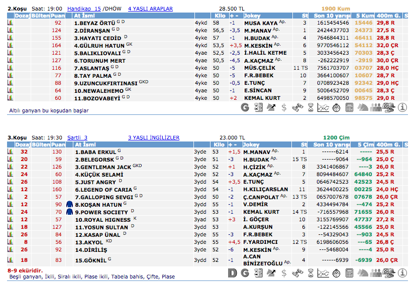 18 Temmuz 2016 Pazartesi Adana at yarışı bülteni ve tahminleri