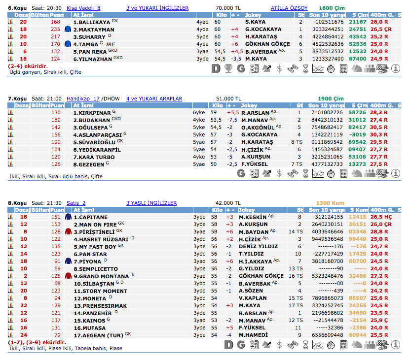 20 Temmuz 2016 Çarşamba İstanbul at yarışı bülteni ve tahminleri