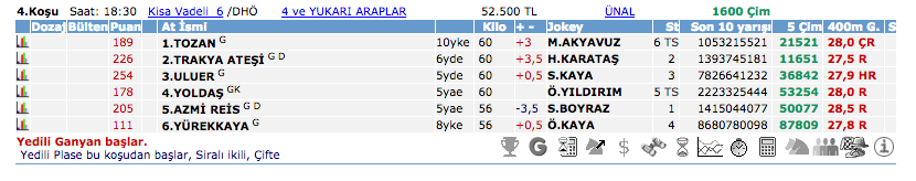 24 Temmuz 2016 Pazar İstanbul at yarışı bülteni ve tahminleri