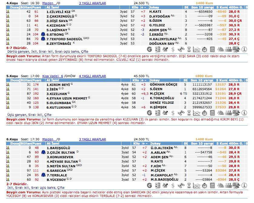 25 Temmuz 2016 Pazartesi Kocaeli at yarışı bülteni ve tahminleri