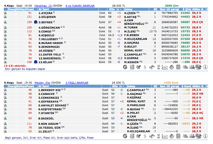 30 Temmuz 2016 Cumartesi Adana at yarışı bülteni ve tahminleri