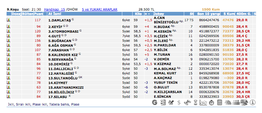 30 Temmuz 2016 Cumartesi Adana at yarışı bülteni ve tahminleri