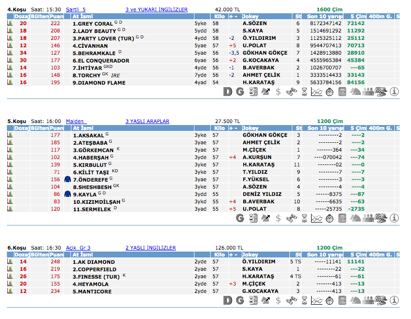 31 Temmuz 2016 Pazar İstanbul at yarışı bülteni ve tahminleri