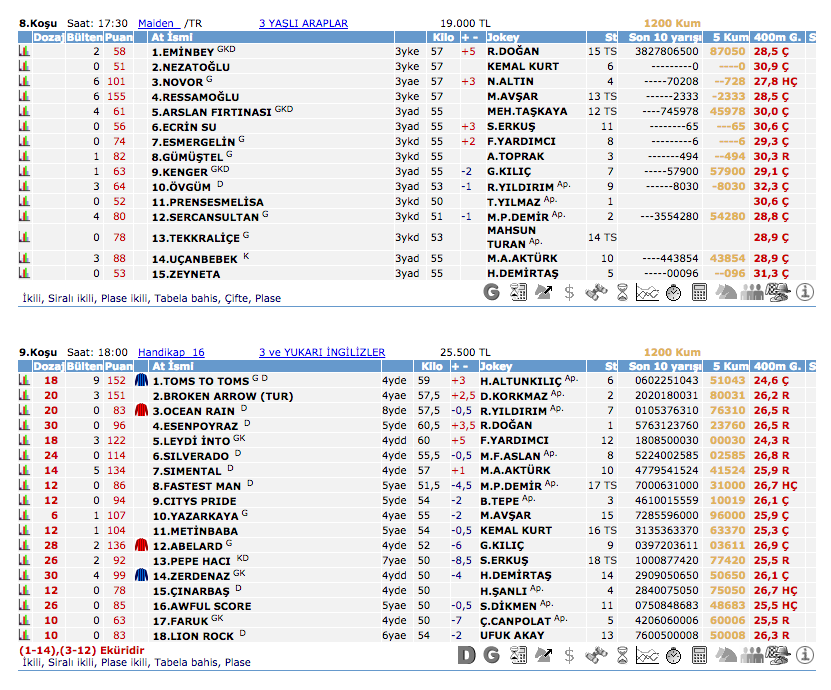 17 Ağustos 2016 Çarşamba Elazığ at yarışı bülteni ve tahminleri
