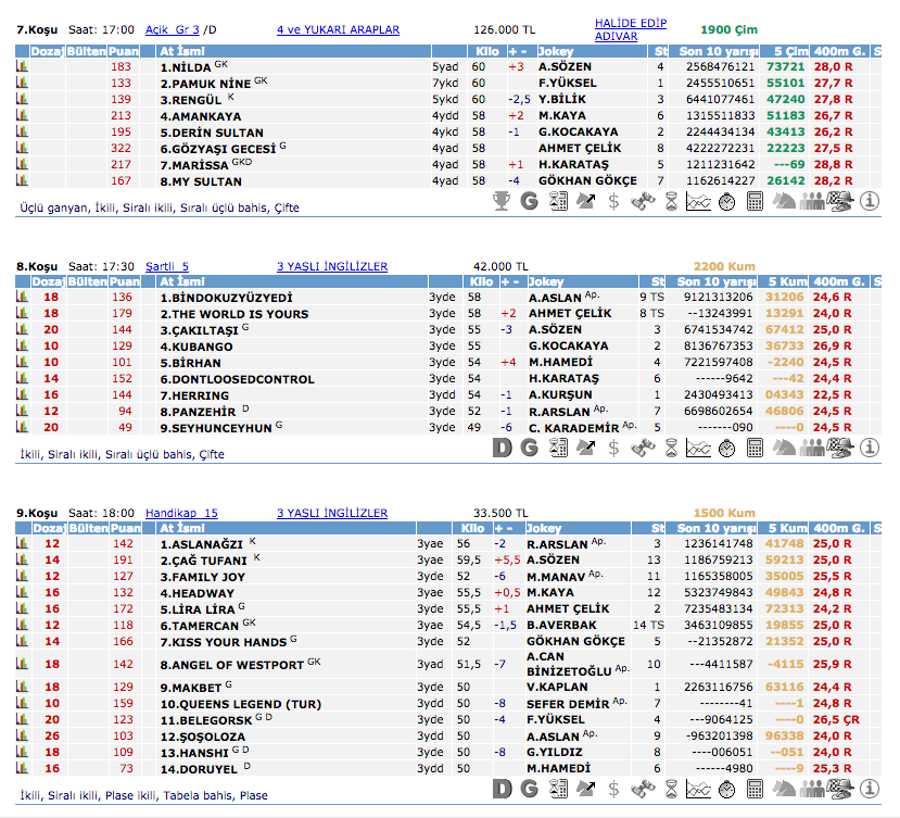 21 Ağustos 2016 Pazar İstanbul at yarışı bülteni ve tahminleri